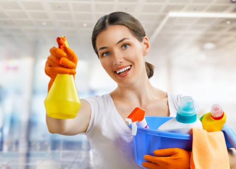 Professional communal area cleaning in a residential building entrance